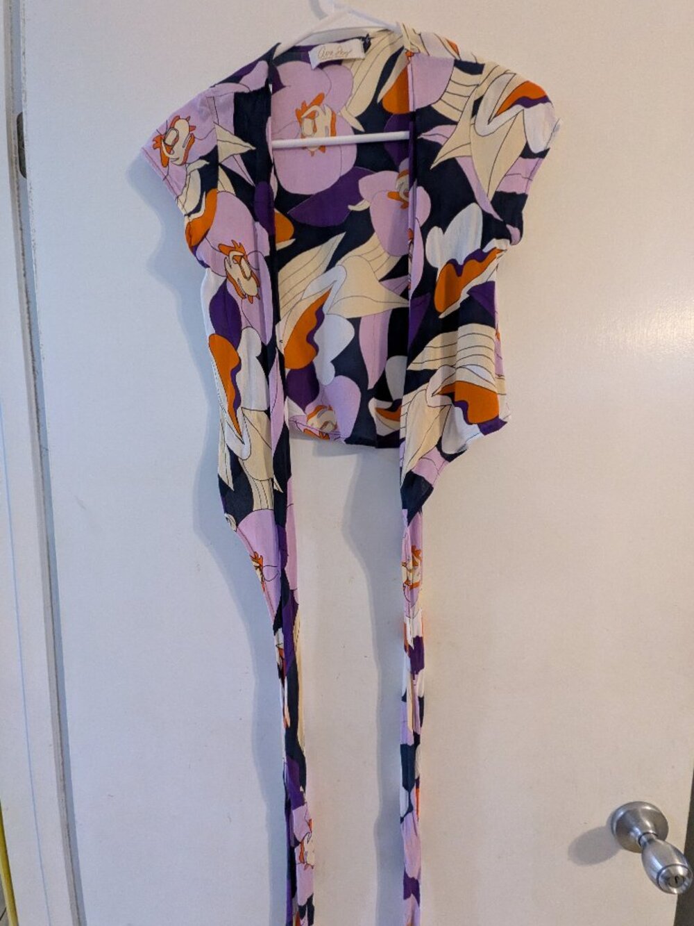 Ava Sky by Fighting Eel Orchid Print Wrap Top – Size XS